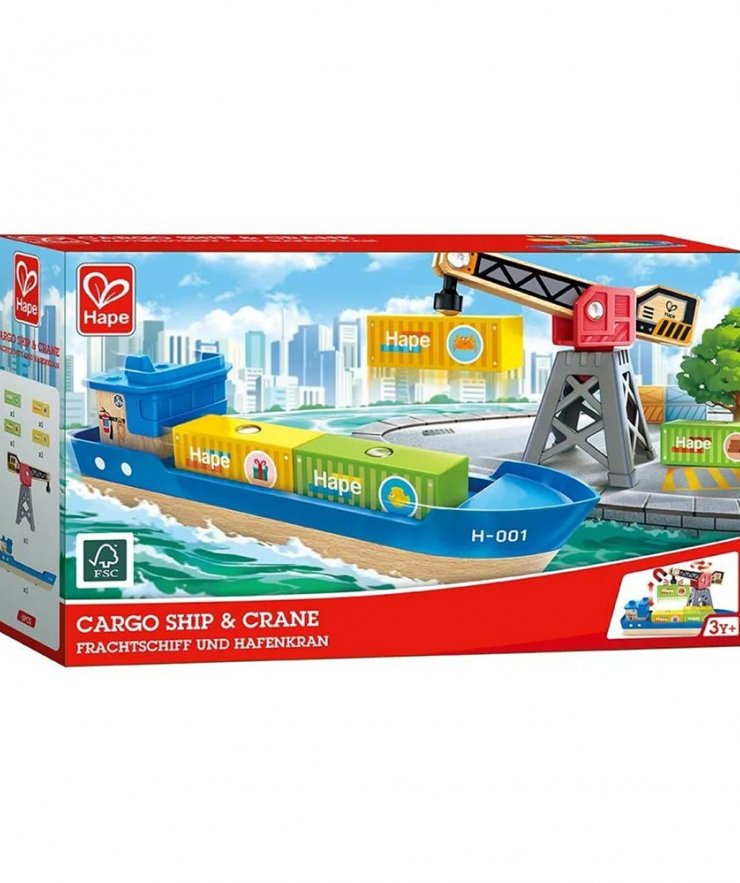 Ξύλινο Παιχνίδι Railway Cargo Πλοίο & Γερανός E3792A Hape